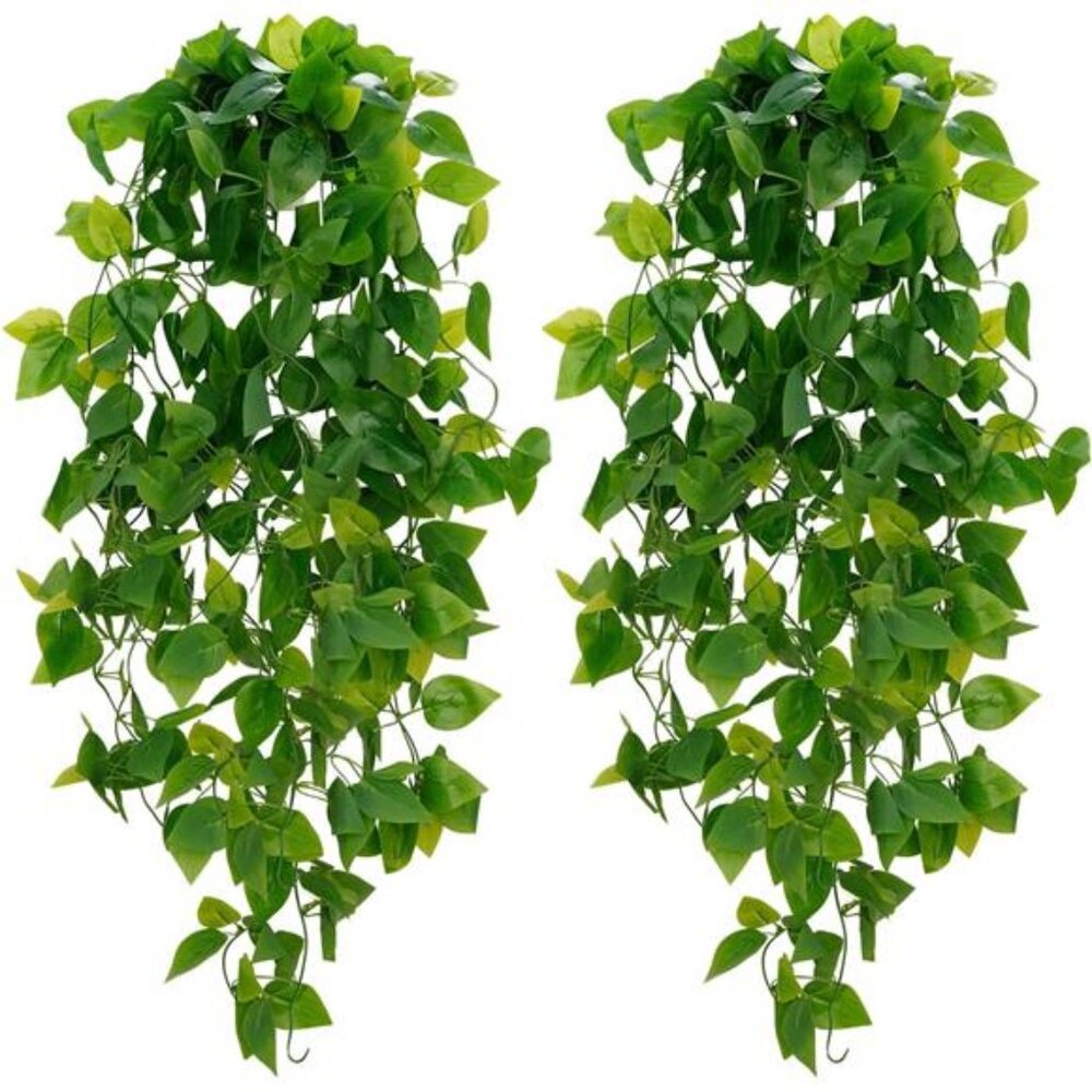 Fake Hanging Plants, 2pcs Artificial Hanging Plant, Faux Pothos Vines Hanging